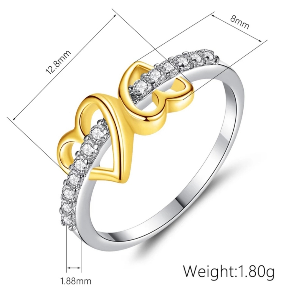 New Double heart Lady ring jewelry!!! - Picture 2 of 3